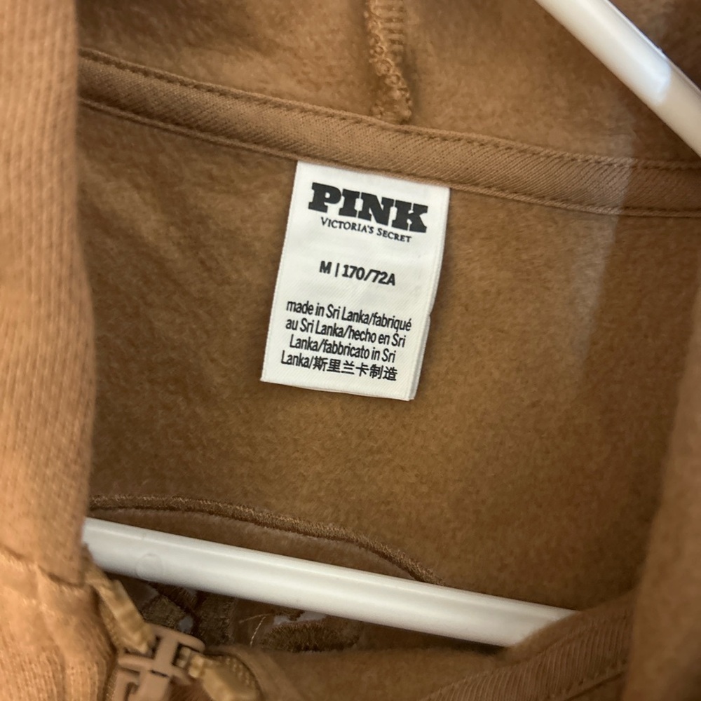 Victoria’s Secret PINK Wide-Leg Fleece Ski Jumpsuit Hoodie OnePiece Camel Medium - Picture 5 of 6